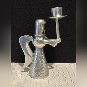 Vintage Wisna Banka Metal Rustic Pewter Color Angel Candle Holder